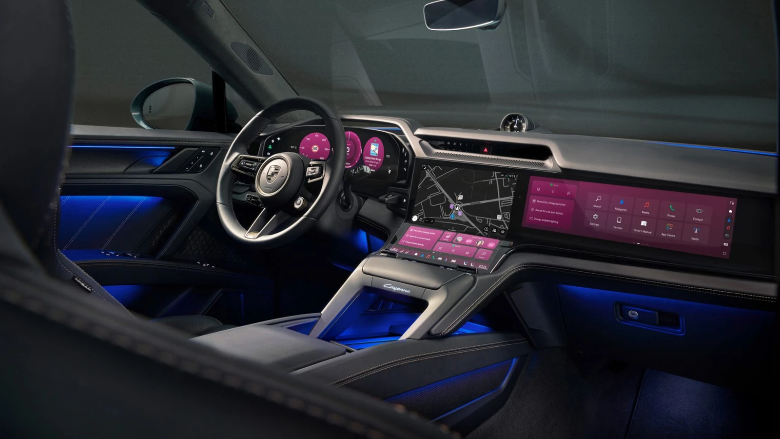 Porsche Cayenne Electric cabin with its curved Flow Display